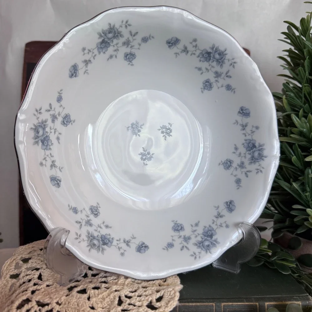 Johann Haviland Blue Garland Soup Bowls Set of 4 Bavaria Germany Platinum Trim